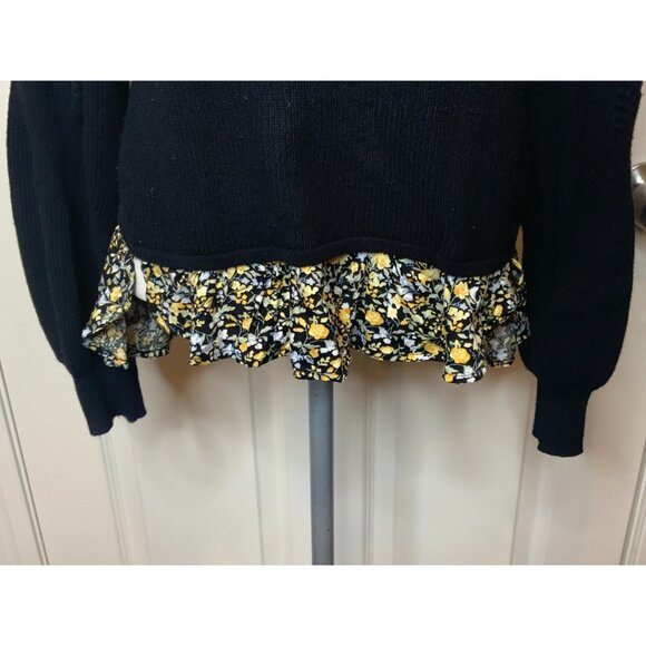 Maeve Anthropologie Black Cable Knit Floral Collar Twofer Sweater, Size XS - Picture 4 of 11